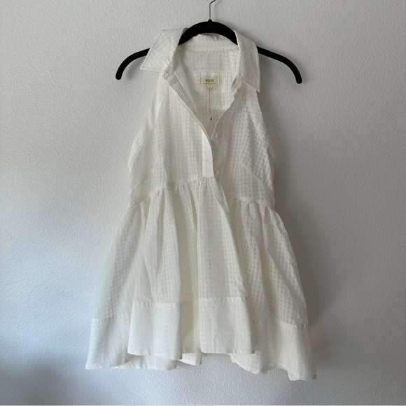 Maeve Tops - Maeve by Anthropologie Sleeveless White Collared Tiered Blouse Top US 6 Small